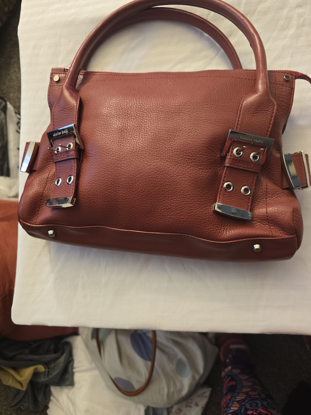Charles David Red-Brown Pebbled Leather Satchel